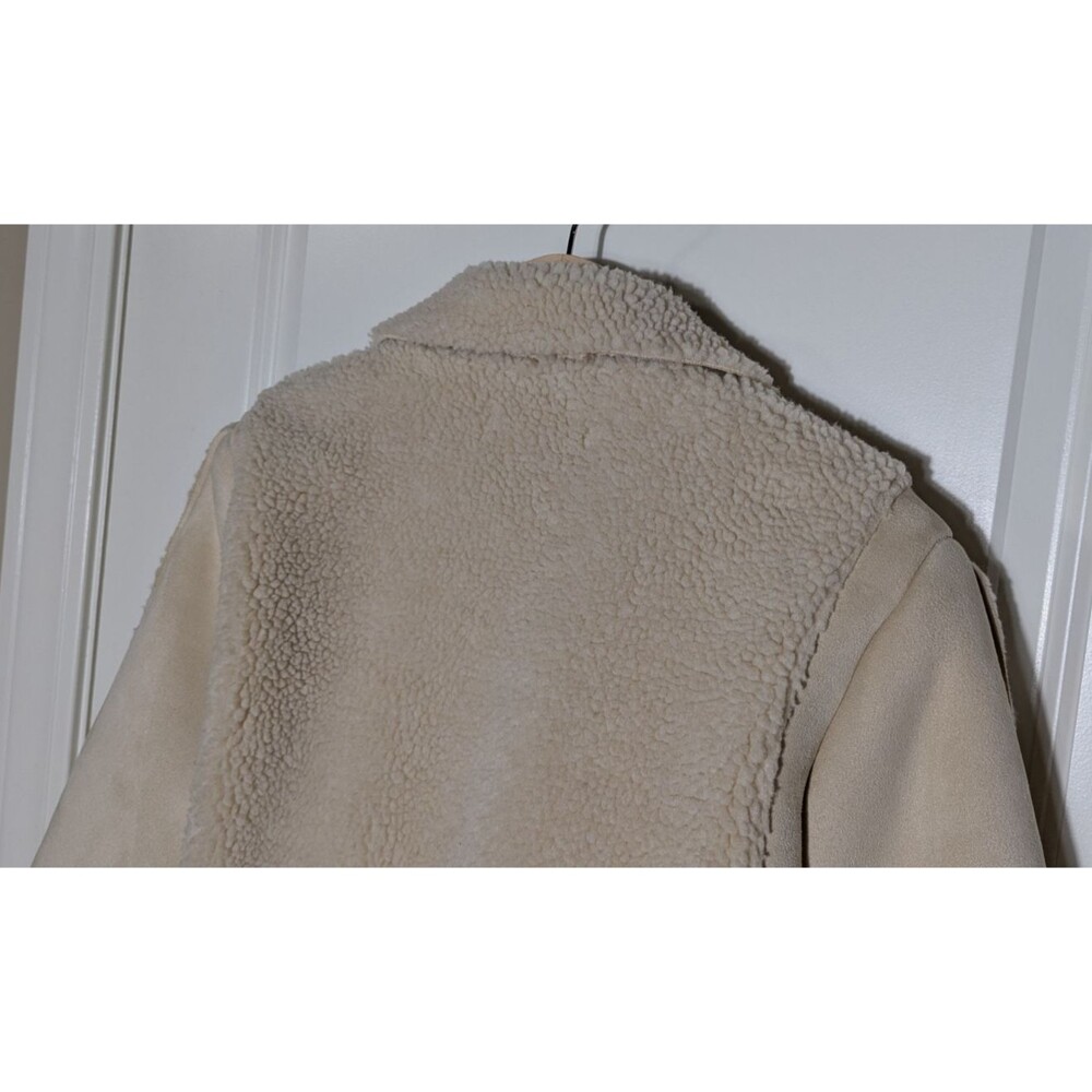 Catherine Malandrino Faux Shearling Moto Jacket Medium Beige Suede Zip - Picture 8 of 10